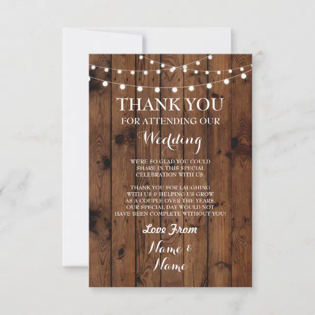 Wedding Thank You Card Engagement Wood Lights | Zazzle