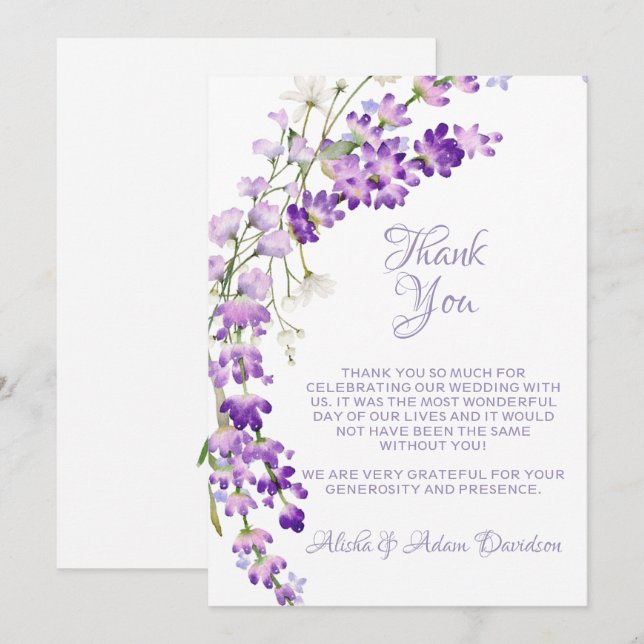 Wedding Thank You Card Lavender Bouquet (Front/Back)