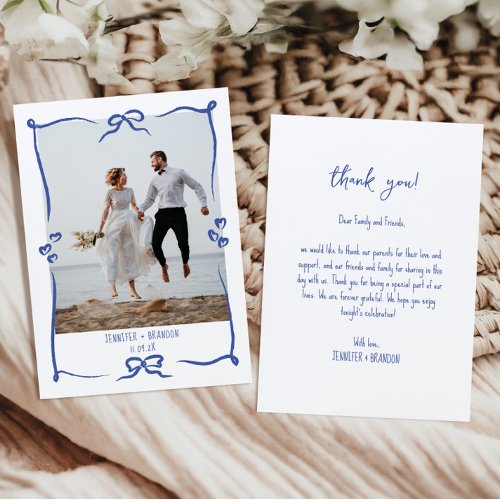 Wedding Thank you card photo wavy fancy bow