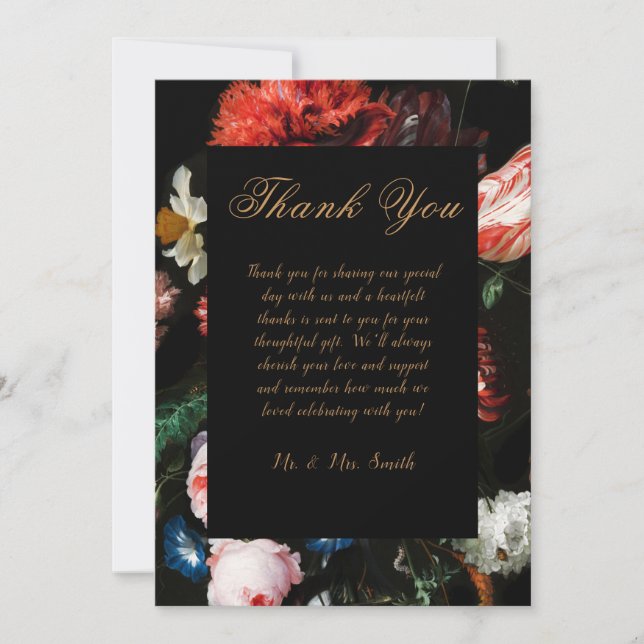 Wedding Thank You Card Red Black Floral (Front)