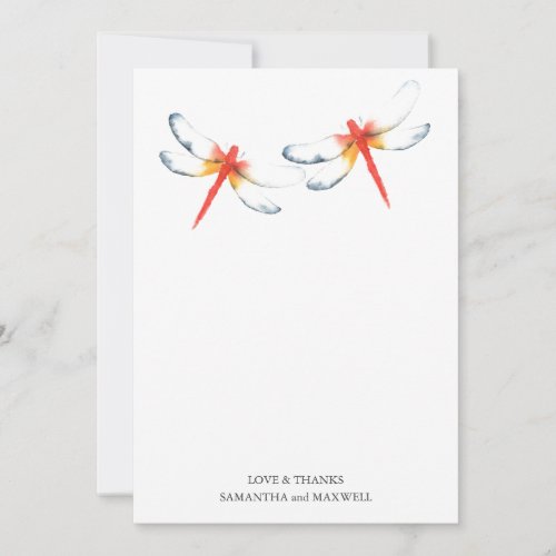 Wedding Thank You Card Red Dragonfly