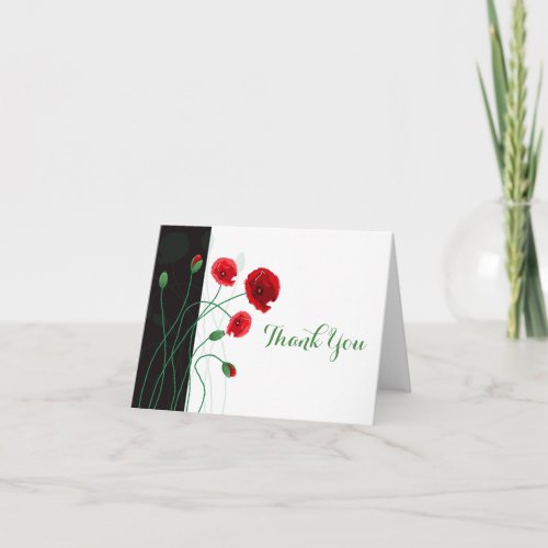 Wedding Thank You Card  Red Poppies