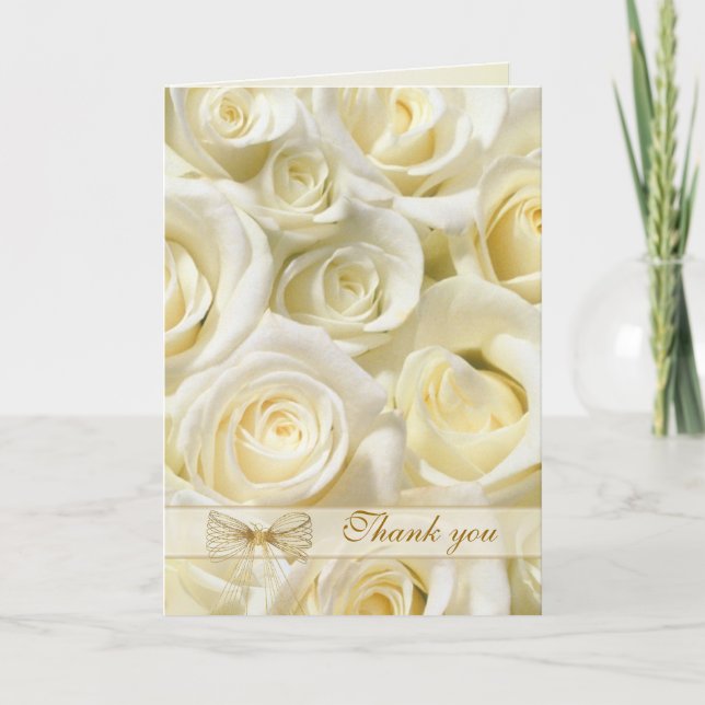 Wedding Thank you Card - white-cream roses (Front)