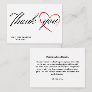 Wedding thank you card with heart