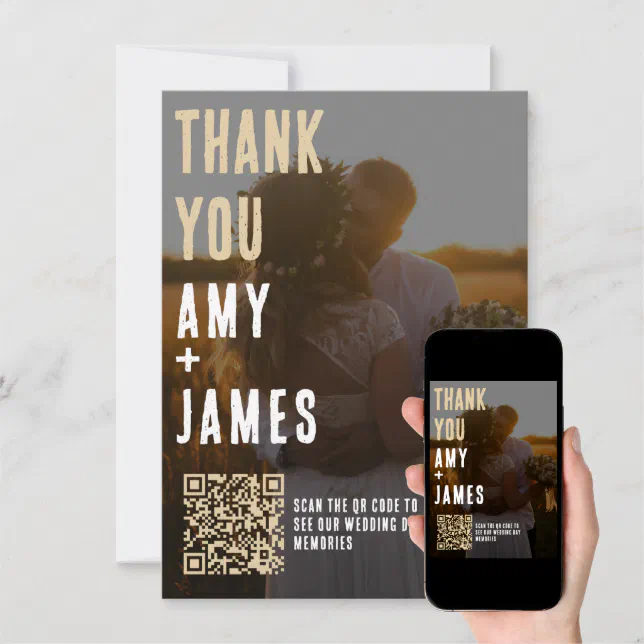 Wedding Thank you Card with QR Code and Photo | Zazzle