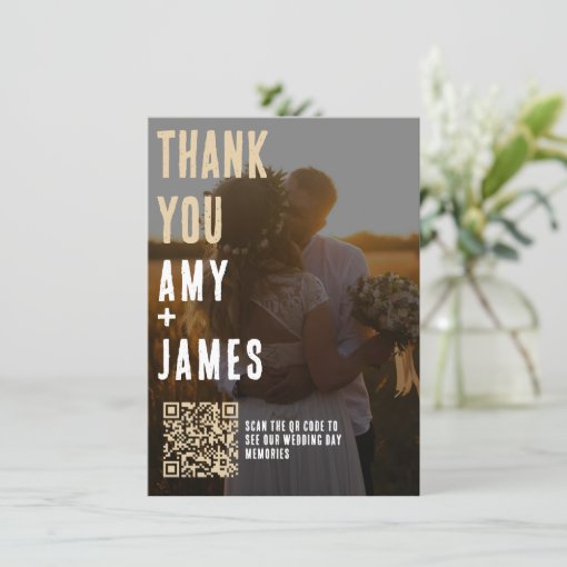 Wedding Thank you Card with QR Code and Photo | Zazzle