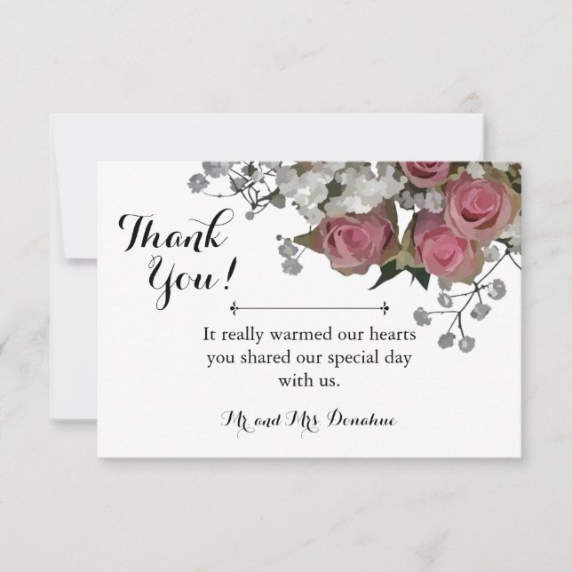 Wedding Thank You Card with Roses & Baby's Breath (Front)