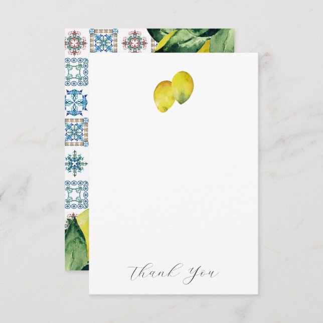 Wedding Thank You Cards Blue & Yellow Lemons (Front/Back)