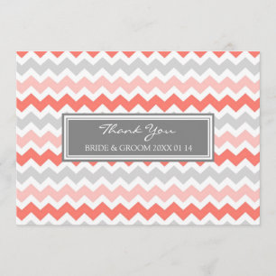 Wedding Thank You Cards Coral Gray Chevron