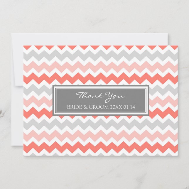Wedding Thank You Cards Coral Gray Chevron (Front)