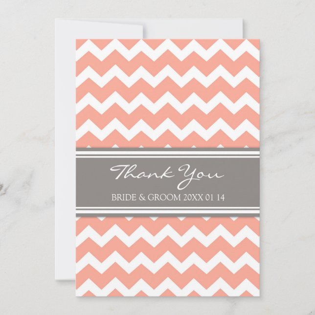Wedding Thank You Cards Coral Gray Chevron (Front)