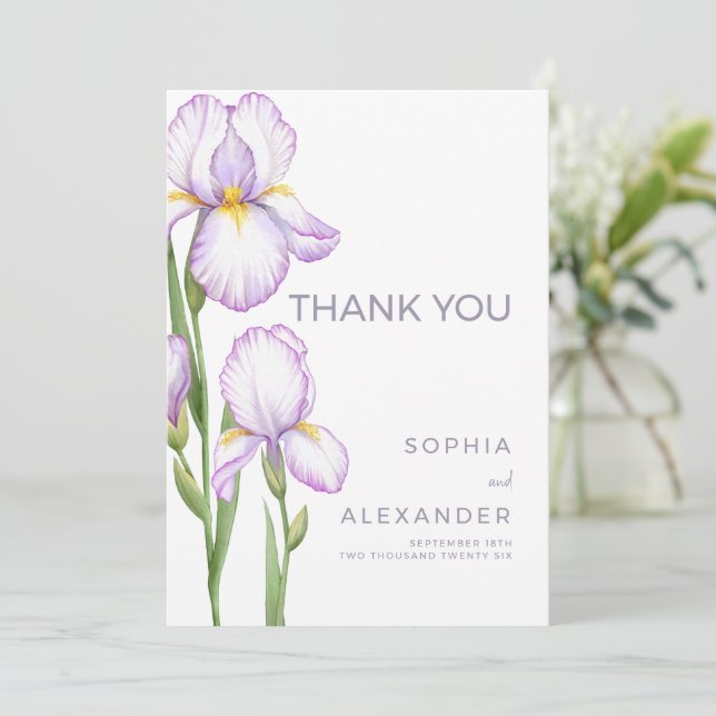 Wedding Thank You Cards " Delicate irises" (Standing Front)