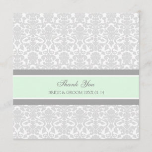 Wedding Thank You Cards Green Gray Damask