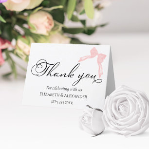 Wedding Thank you Cards Pink Bow Calligraphy
