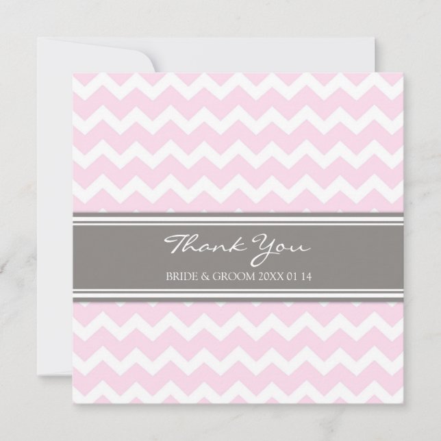 Wedding Thank You Cards Pink Gray Chevron (Front)