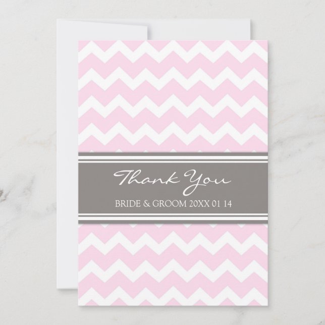 Wedding Thank You Cards Pink Gray Chevron (Front)