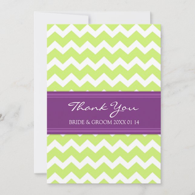 Wedding Thank You Cards Plum Lime Chevron (Front)