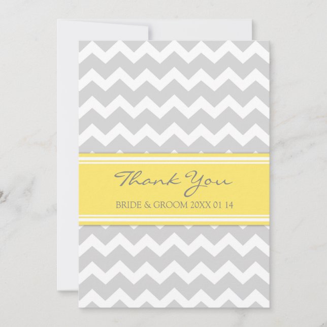Wedding Thank You Cards Yellow Gray Chevron (Front)