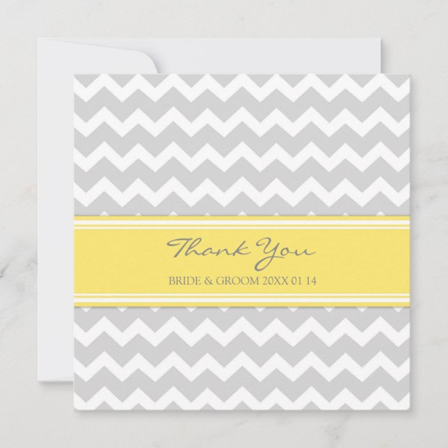 Wedding Thank You Cards Yellow Gray Chevron (Front)