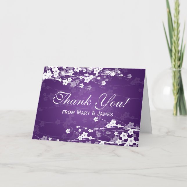 Wedding "Thank you"  Cherry Blossom Purple Thank You Card (Front)