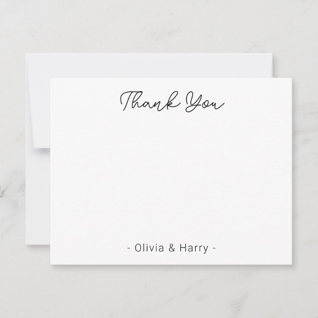 Wedding Thank You Chic Modern White Flat Note Card (Front)