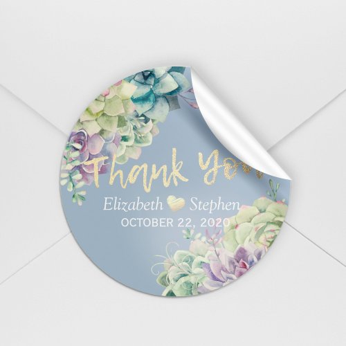Wedding Thank You Chic Watercolor Succulent Plants Classic Round Sticker