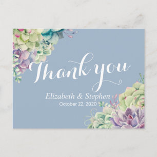 Wedding Thank You Chic Watercolor Succulent Plants Postcard