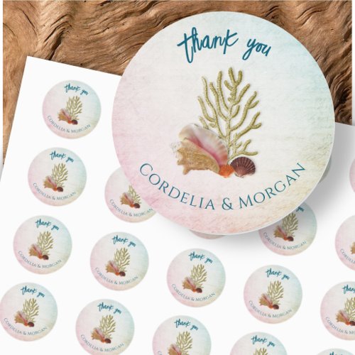 Wedding Thank You Coastal Beach Classic Round Sticker