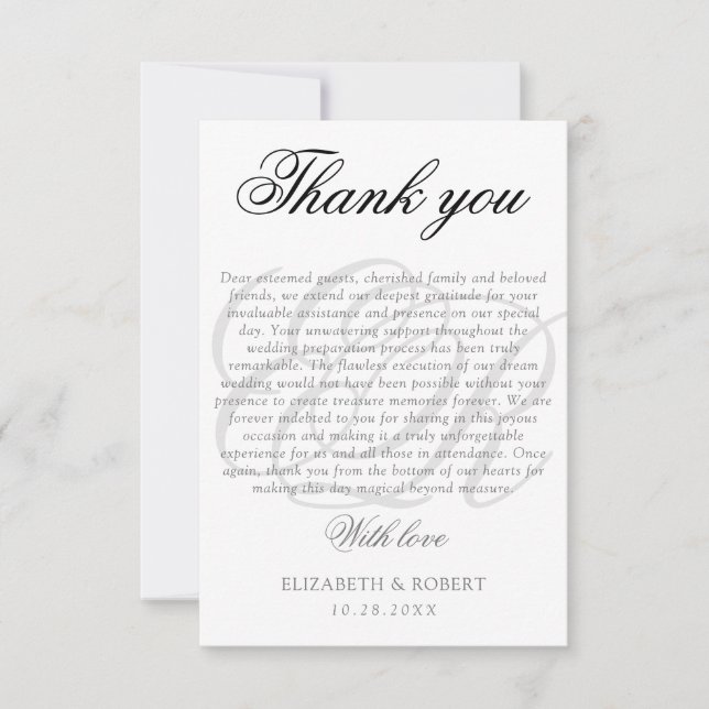 Wedding Thank you Couple Monogram Elegant Script Card (Front)
