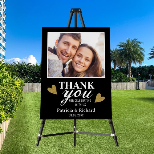 Wedding Thank You Couple Photo Black And Gold Foam Board