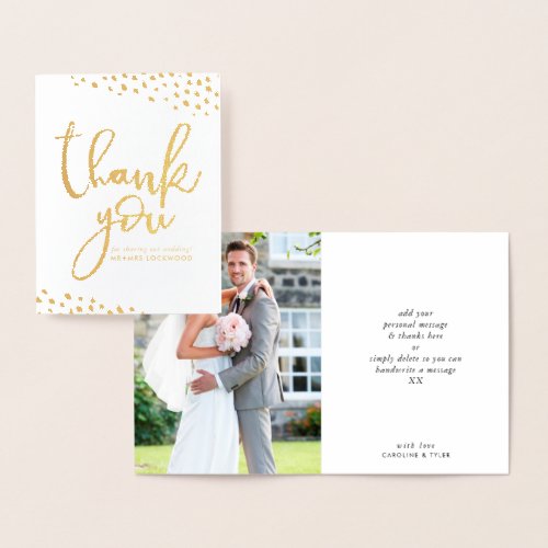 WEDDING THANK YOU couple photo paint dabs script Foil Card