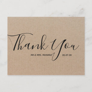 Wedding Thank You   Craft Paper Script Postcard