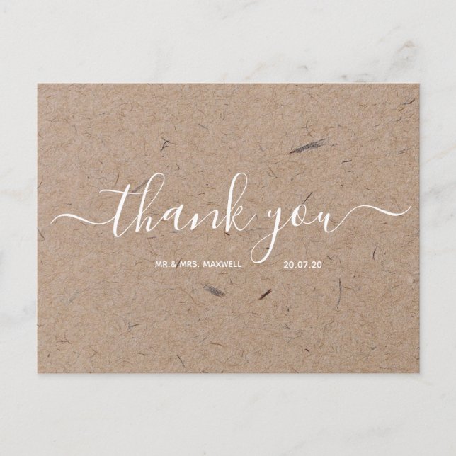 Wedding Thank You | Craft Paper Script Postcard (Front)
