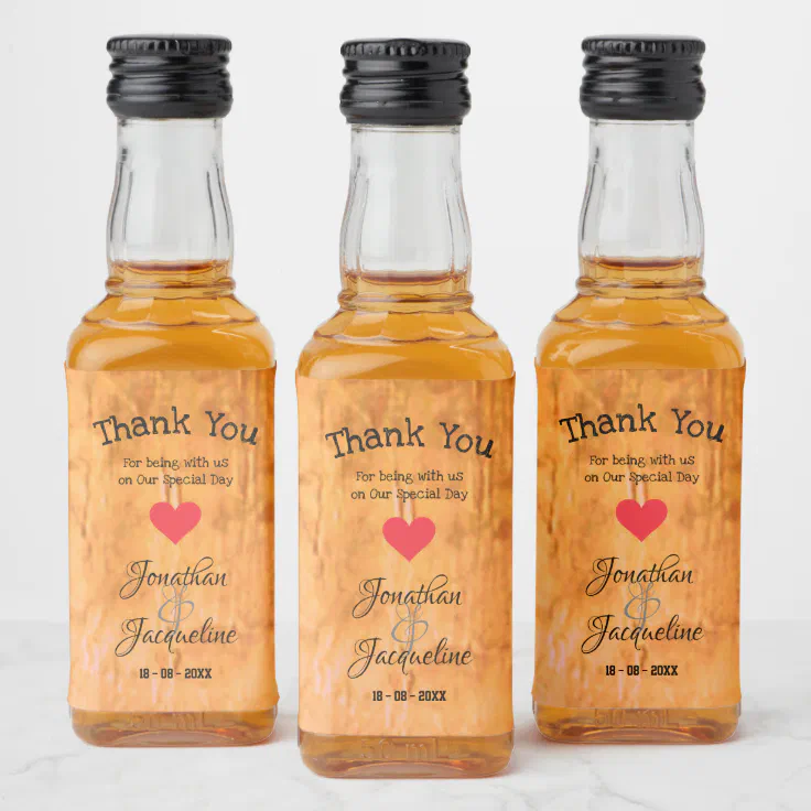 Wedding Thank You Custom Names Rustic Chic Mini Liquor Bottle ...