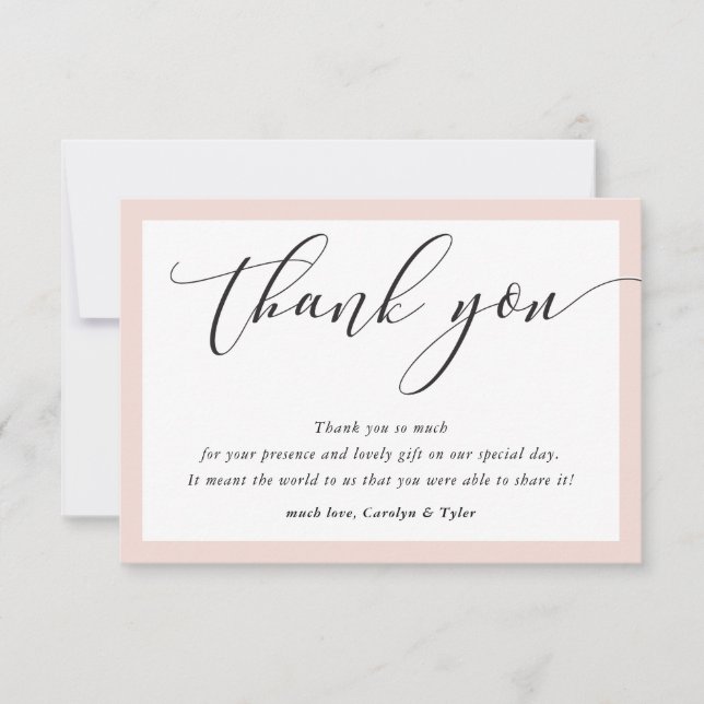 WEDDING THANK YOU cute elegant black blush pink Card (Front)