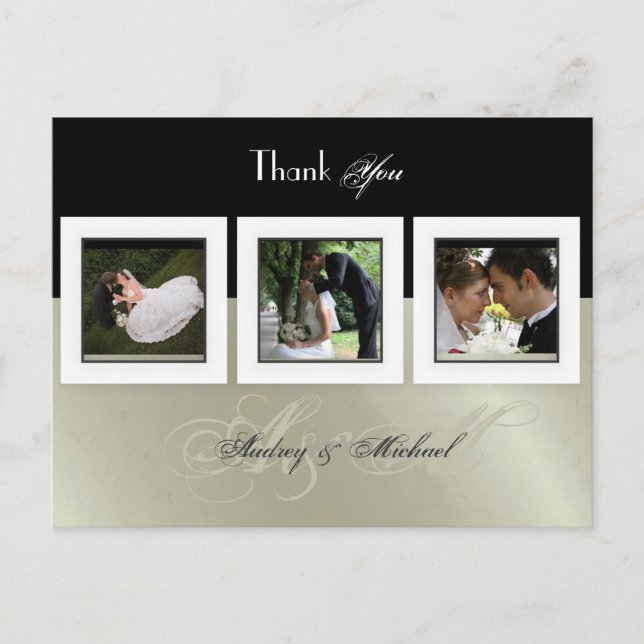 WEDDING THANK YOU DIY COLOR/ 3 PHOTO FRAMES POSTCARD (Front)