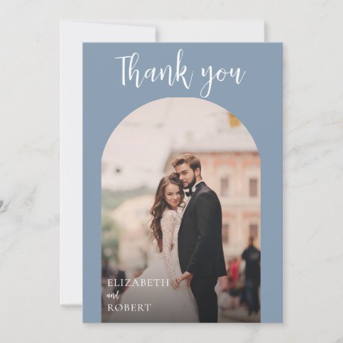 Wedding Thank you Dusty Blue Photo Script Modern Card