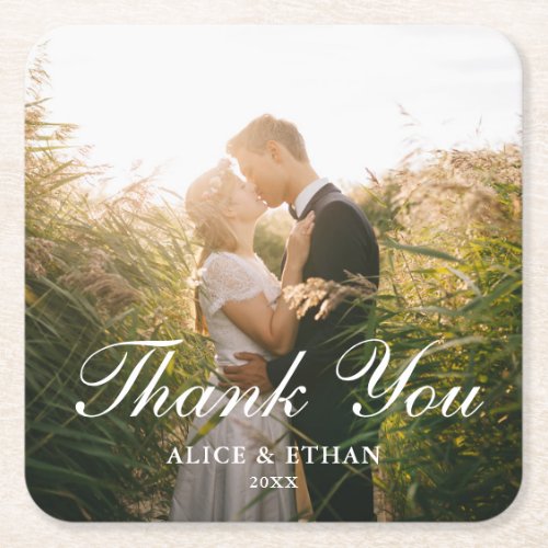 Wedding Thank You Elega Photo Square Paper Coaster