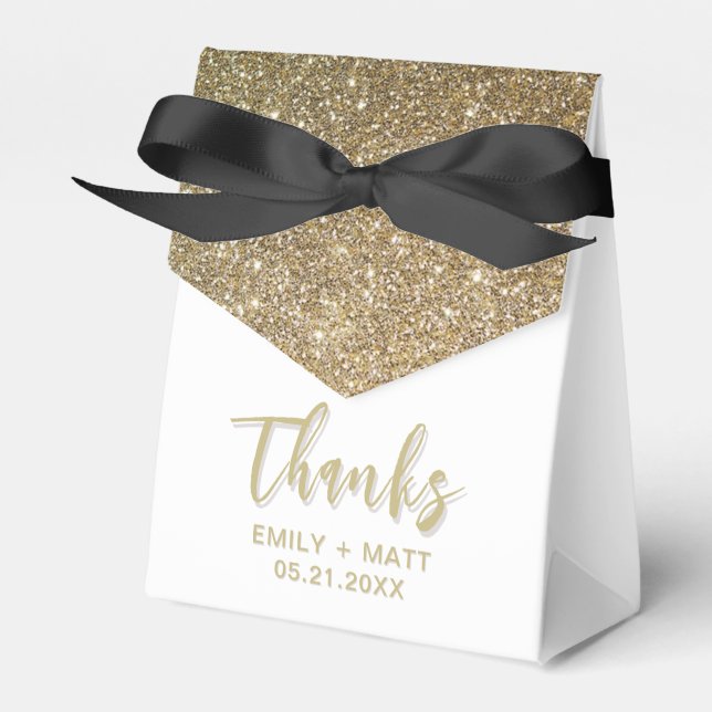 Wedding Thank You Elegant Gold Glitter Favor Boxes (Front Side)
