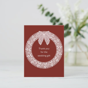 Wedding Thank You Elegant Lace Wreath Deep Red  Card