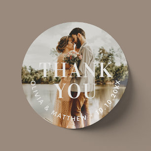 Wedding Thank You   Elegant Neutral Clean Photo Classic Round Sticker