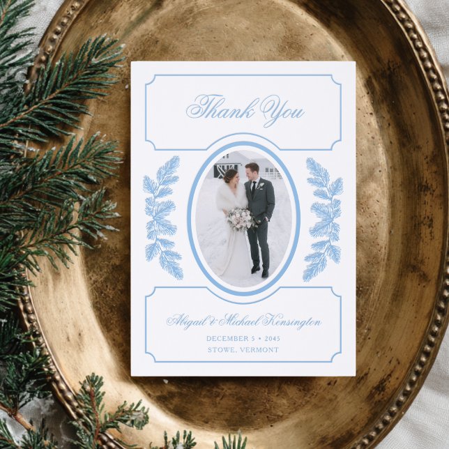 Wedding Thank You Elegant Winter Frame Letterpress Photo Cards (Creator Uploaded)