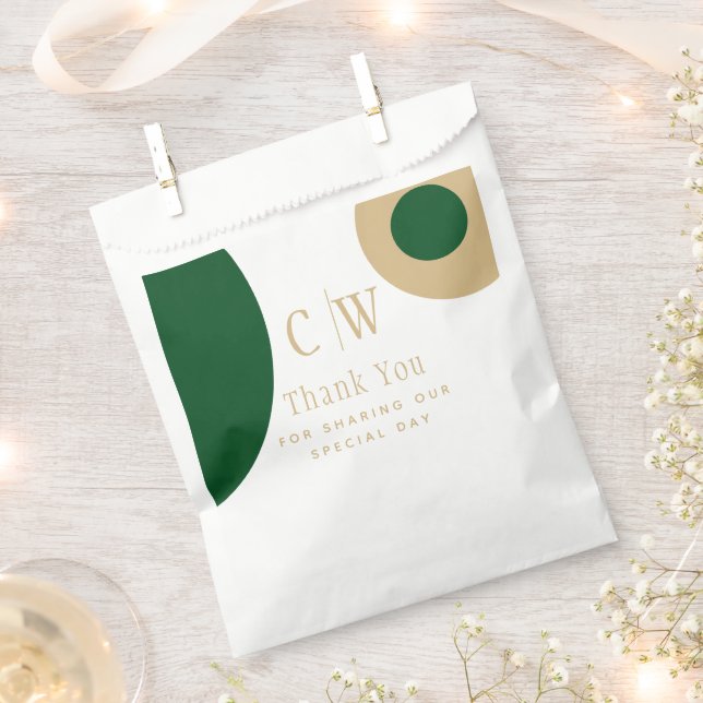 Wedding Thank You Emerald Green Gold Gift Goody Favor Bag (Clipped)