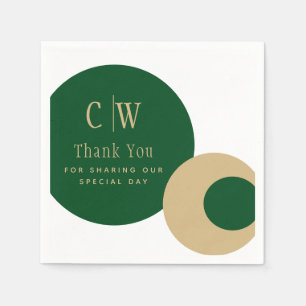 Wedding Thank You Emerald Green Gold Monogrammed Napkins