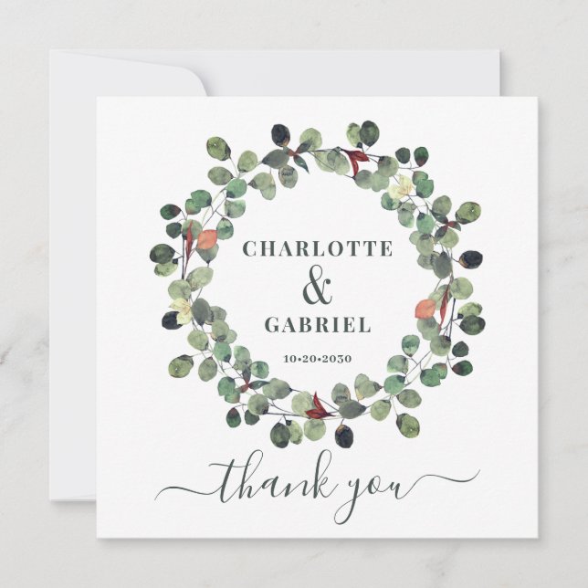Wedding Thank You Eucalyptus Greenery  (Front)