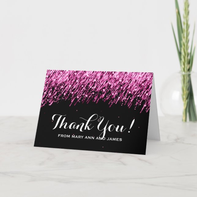 Wedding "Thank you" Falling Stars Pink Thank You Card (Front)