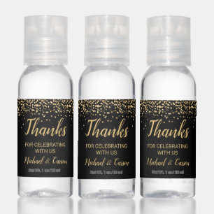 Wedding Thank You Favor Elegant Black Gold Glitter Hand Sanitizer
