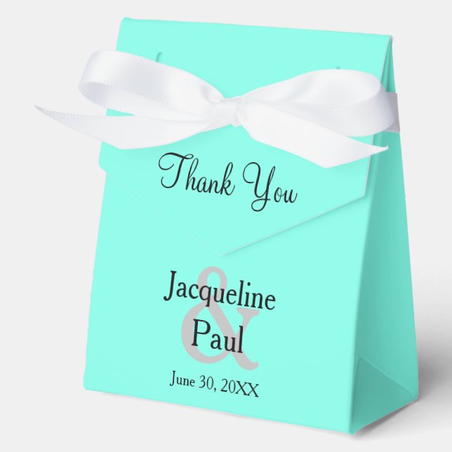 Wedding Thank You Favor Turquoise Blue Name Boxes (Front)