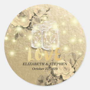 Wedding Thank You Floral Mason Jar String Lights Classic Round Sticker