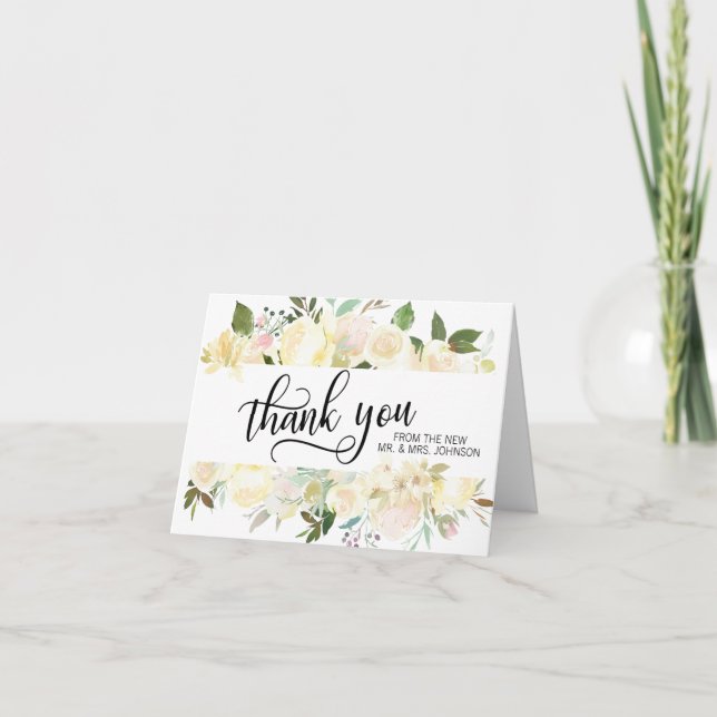 Wedding Thank You Floral Watercolor Pink Ivory (Front)